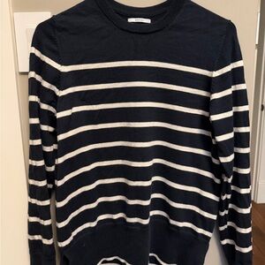 Essential Fine Gauge Merino Sweater - Dark Navy/Natural Stripe